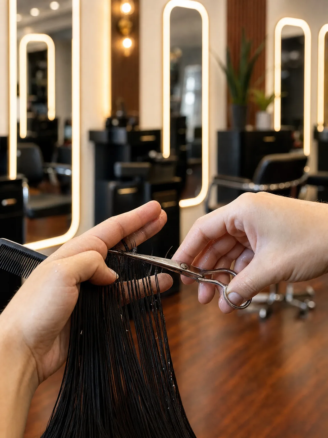 Shears mid-cut through a clean section